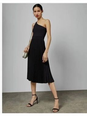 Ted Baker black pleated one sided midi dress